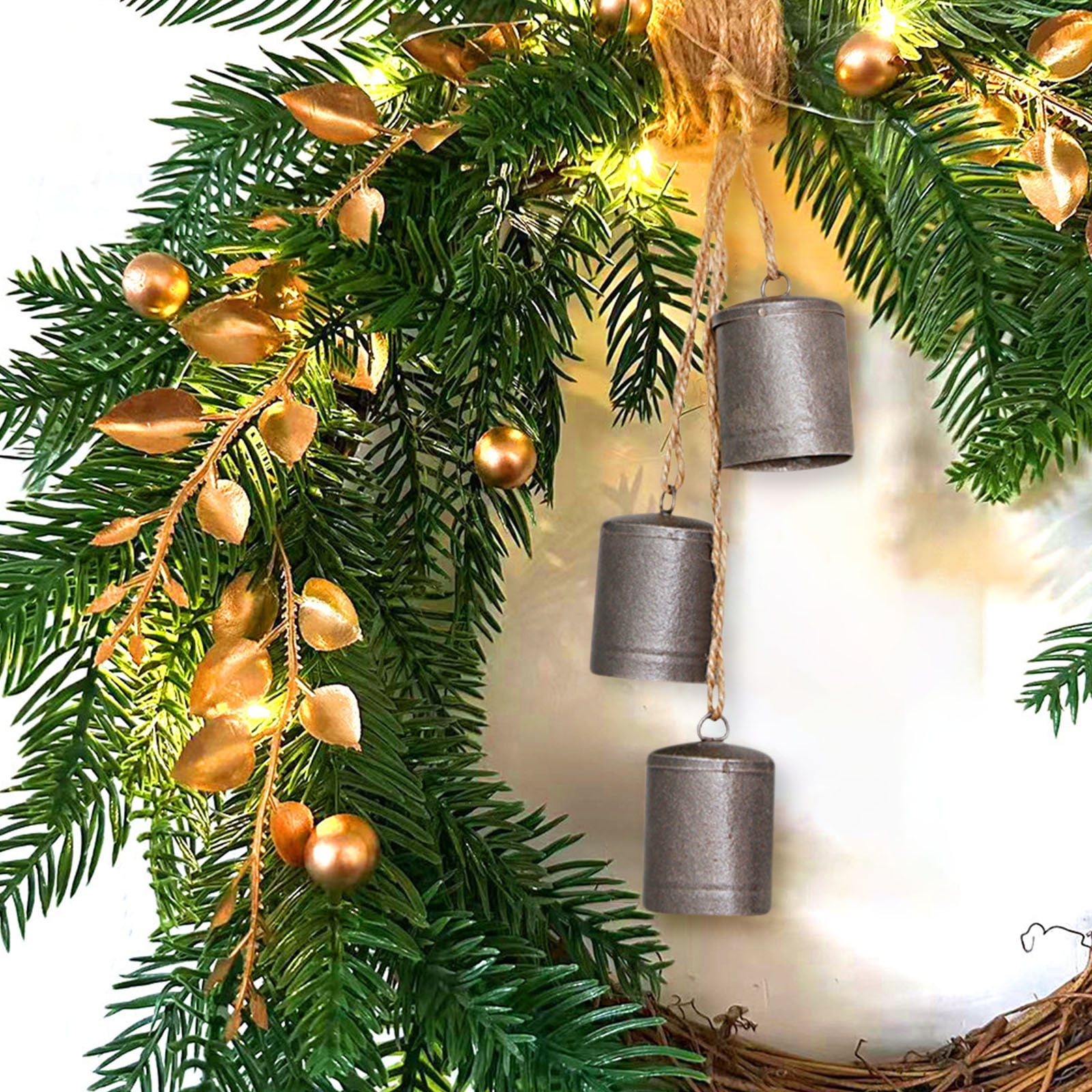 Set of 3 Metal Christmas Bells for Decoration Rustic Brass Gold Large Bell Cow Hanging Decor