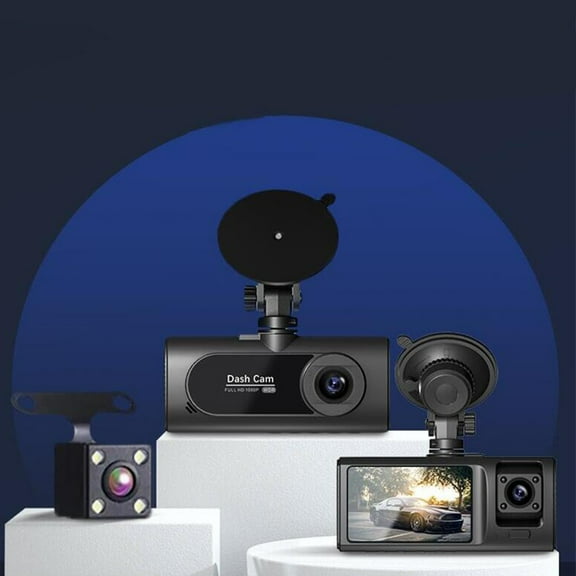 Arghm Triple Camera Dash Cam: Front, Interior, and Rear 1080P Driving Recorder for Cars with HD Night Vision, G-Sensor, Parking Monitor, and Loop Recording