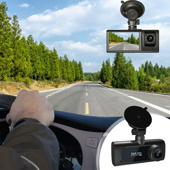 Arghm Triple Camera Dash Cam: Front, Interior, and Rear 1080P Driving Recorder for Cars with HD Night Vision, G-Sensor, Parking Monitor, and Loop Recording