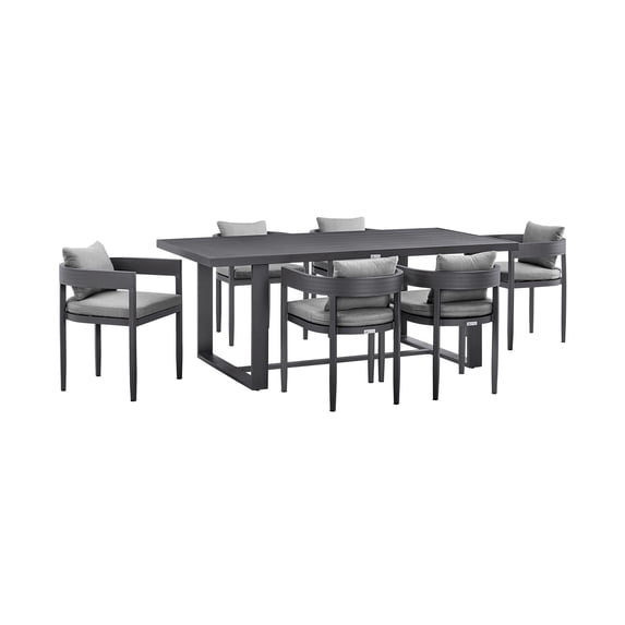 Argiope Outdoor Patio 7-Piece Dining Table Set in Aluminum with Grey Cushions Armen Living