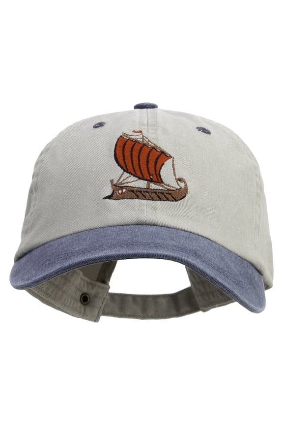 Argo Boat Embroidered Pigment Dyed Wash Cap - Beige Navy OSFM