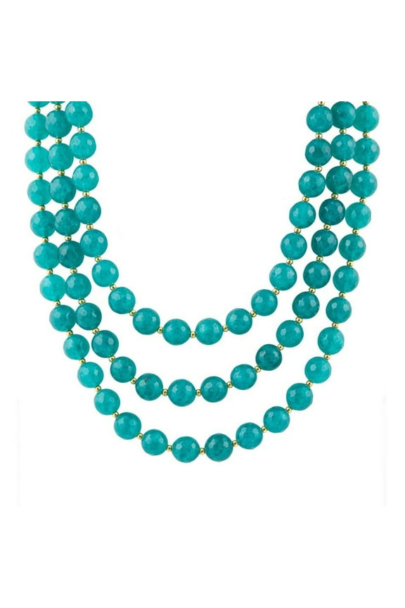 Argo Blue Teal Jade Triple Strand Golden Necklace