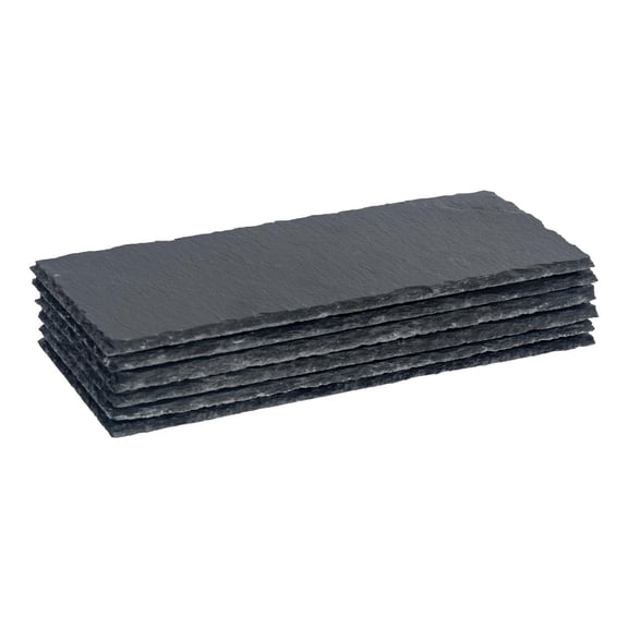 Argon Tableware Rectangle Slate Dinner Plate - 29 x 12cm - Pack of 6 - Natural Slate Rustic Raw Cut Serving Dish Cheese Board Savoury Mat with Soft Padded Feet