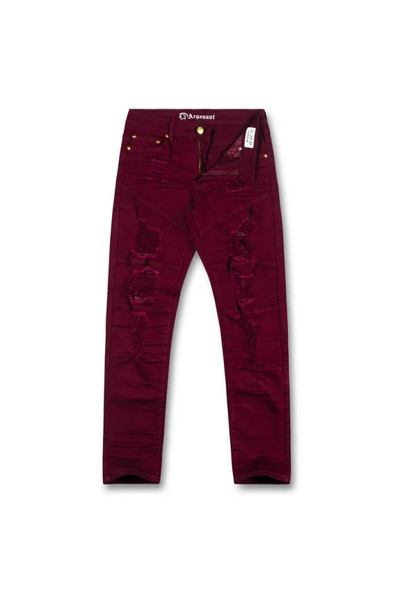 Men Ripped Skinny Fit Denim Jeans (Burgundy)