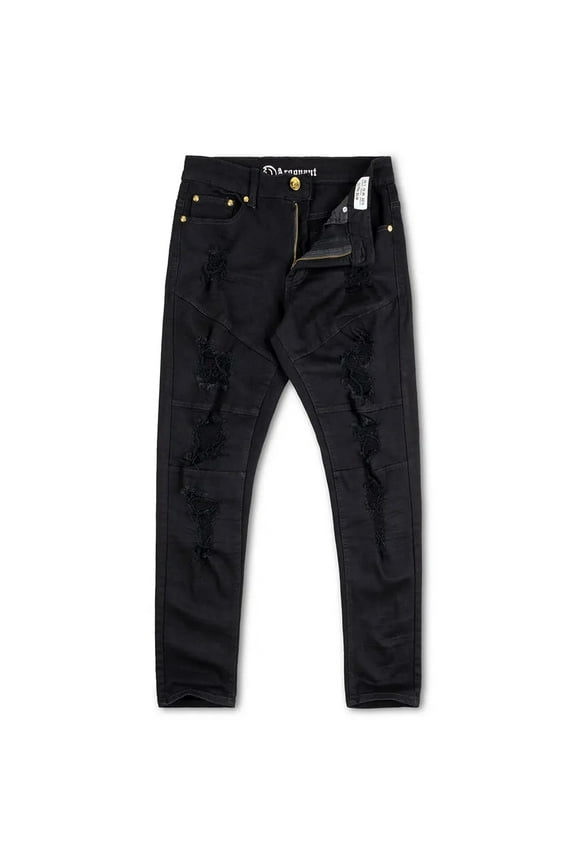 Men Skinny Fit Black Ripped Jeans (Black)