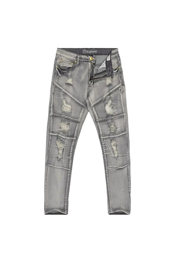 Men Skinny Fit Denim Ripped Jeans (Grey)