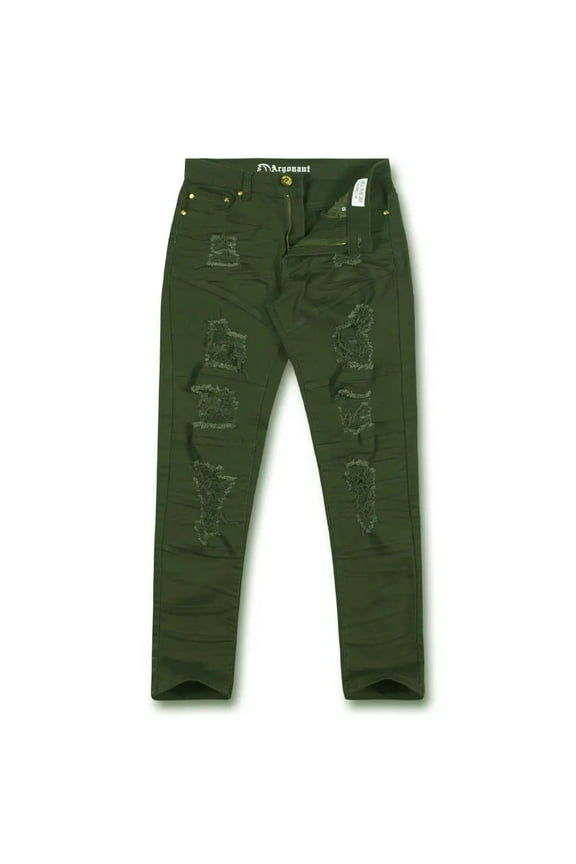 Men Skinny Fit Denim Ripped Jeans (Olive)