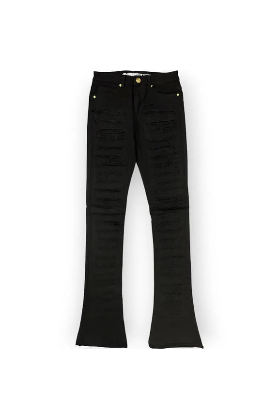 Men Stacked Blocked Distress Jeans (Black)