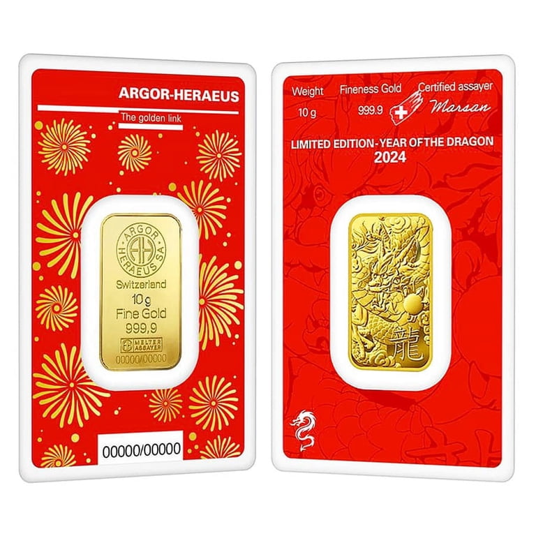 Argor Heraeus 2024 Lunar Dragon Gold Bar, 10g Precious Metals Bullion (In Assay) - Walmart.com Argor Heraeus 2024 Lunar Dragon Gold Bar, 10g Precious Metals Bullion (In Assay) - Walmart.com
