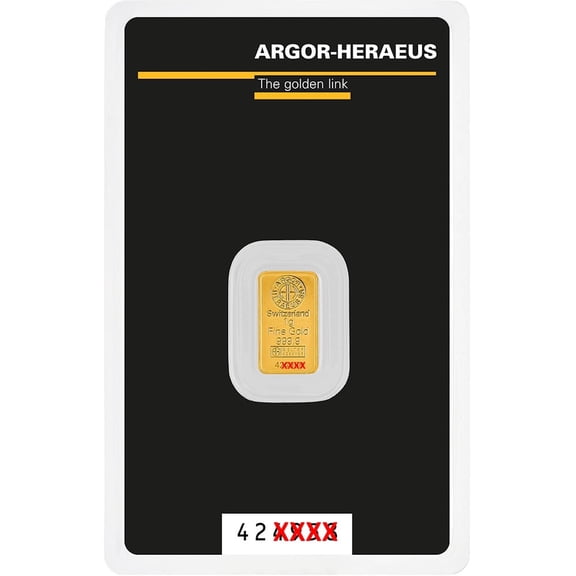 Argor-Hereaus 1 Gram .9999 Fine Gold Bar - In Assay Card
