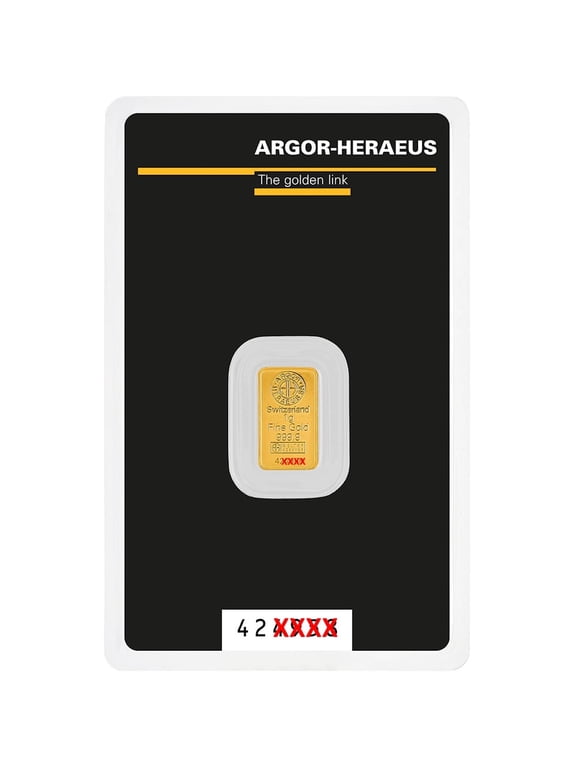 Argor-Hereaus 1 Gram .9999 Fine Gold Bar - In Assay Card