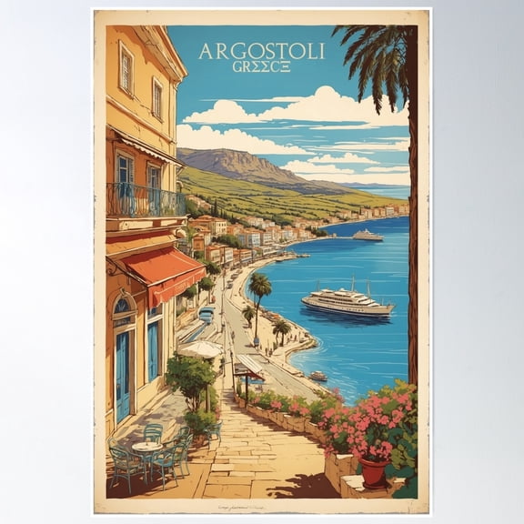 Argostoli Greece Vintage Travel Tourism Poster Wall Art, Modern Wall Decor, 8x12 UNFRAMED