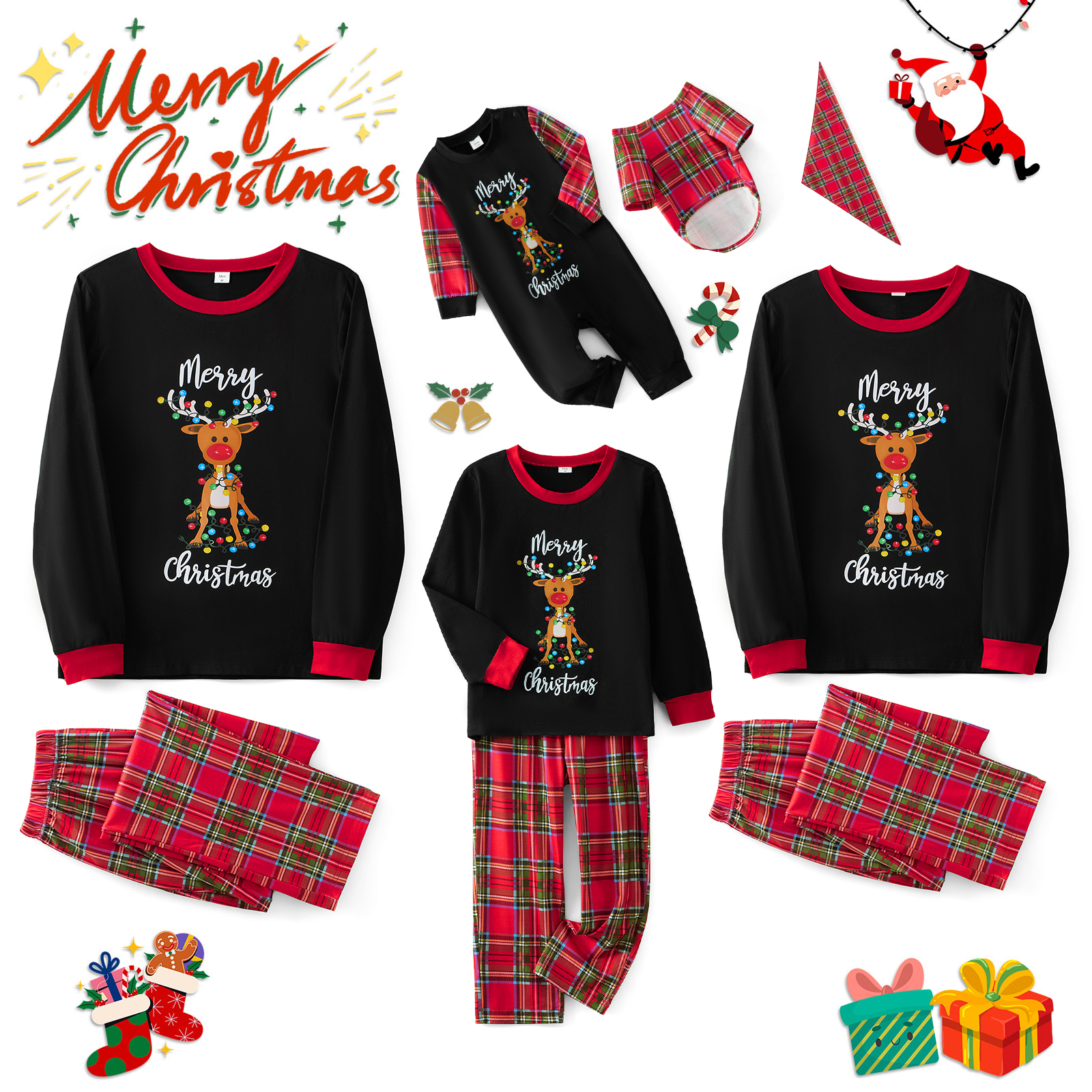 Argulvti Christmas Family Pajamas Matching Set Letter Elk Print Long ...