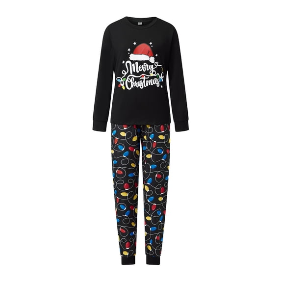 Argulvti Family Matching Christmas Pajamas Set Letter String Lights Print Holiday Pajamas Sleepwear Dad Mom Kids PJs