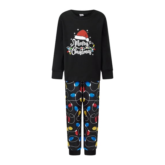 Argulvti Family Matching Christmas Pajamas Set Letter String Lights Print Holiday Pajamas Sleepwear Dad Mom Kids PJs