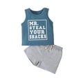 thumbnail image 1 of Argulvti Infant Baby Boys Shorts Cotton Set, Letters Print Tank Top with Elastic Waist Shorts Leisure Outfit, 1 of 9