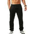 thumbnail image 1 of Argulvti Men Casual Sweatpants Hip hop Cotton Linen Trousers Soft Breathable Solid Color Long Drawstring Pants, 1 of 3