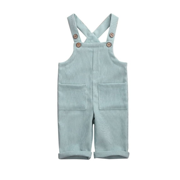Argulvti Toddler Baby Corduroy Suspender Rompers Solid Color Adjustable Strap Pockets Overalls Button Trousers