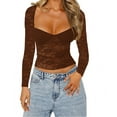thumbnail image 1 of Argulvti Women T-shirt, Long Sleeve V-neck See-through Lace Tops Slim Sheer T-shirt Clubwear, 1 of 2