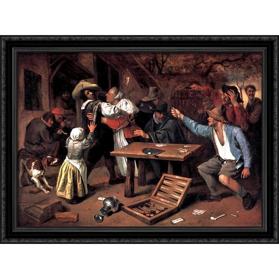 Argument over a Card Game 38x28 Large Black Ornate Wood Framed Canvas Art by Jan Steen