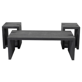 Argyle 3-Piece Cocktail Table in Modern Black Finish on Reclaimed Solid Wood