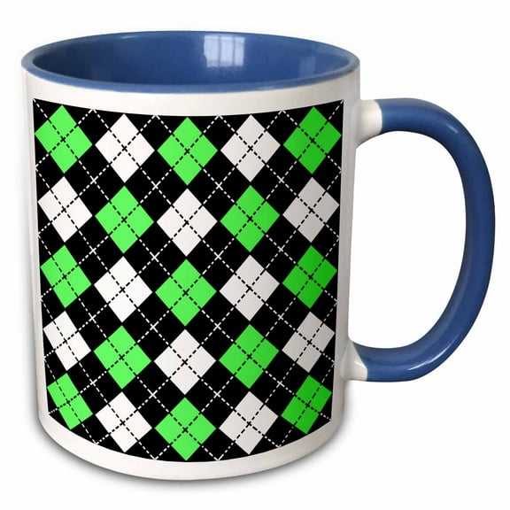 3drose, Argyle Design Green Black White, 11oz Two-tone Blue Mug