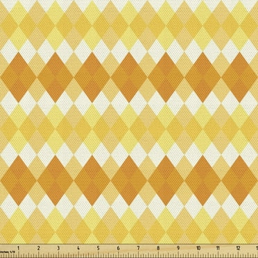 Ambesonne Argyle Fabric by the Yard Upholstery, Monochrome Rhombuses, 1 Yard, Mustard Dark Peach