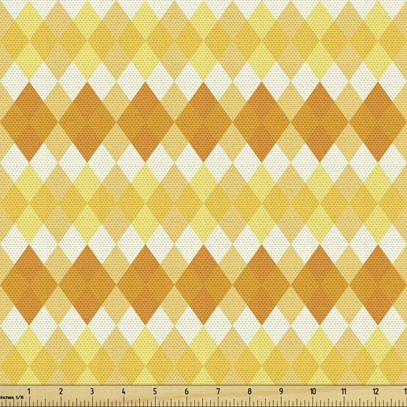 Ambesonne Argyle Fabric by the Yard Upholstery, Monochrome Rhombuses, 1 Yard, Mustard Dark Peach