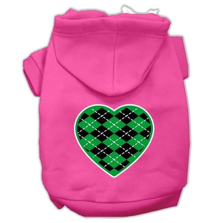 Argyle Heart Green Screen Print Pet Hoodies, Bright Pink - Extra Small