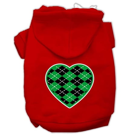 Argyle Heart Green Screen Print Pet Hoodies, Red - Medium