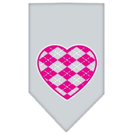 Argyle Heart Pink Screen Print Bandana Grey Small