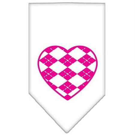 Argyle Heart Pink Screen Print Bandana White Small