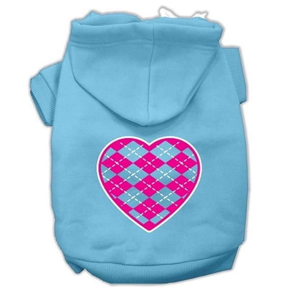 Argyle Heart Pink Screen Print Pet Hoodies, Baby Blue - 3XL