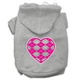 thumbnail image 1 of Argyle Heart Pink Screen Print Pet Hoodies, Gray - Extra Small, 1 of 1