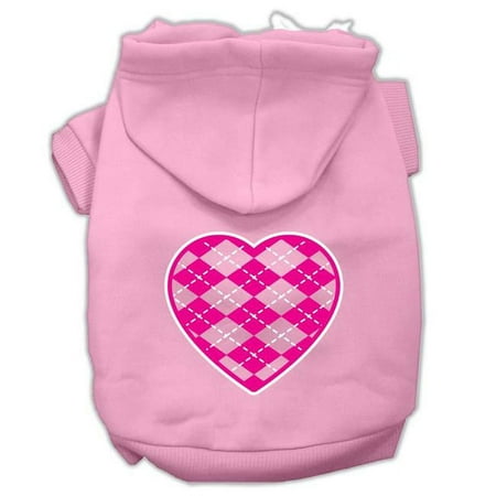 Argyle Heart Pink Screen Print Pet Hoodies, Light Pink - Extra Small