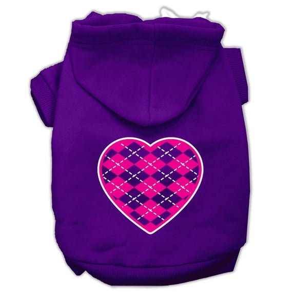 Mirage Pet Products Argyle Heart Pink Screen Print Pet Hoodies Purple Size Sm