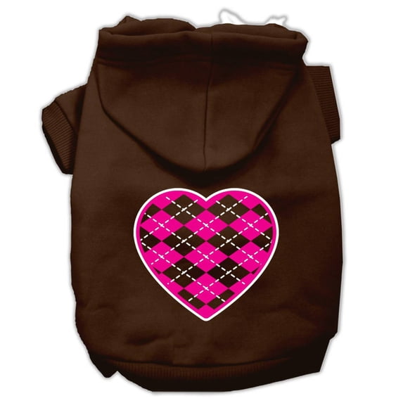 Mirage Pet Products Argyle Heart Pink Screen Print Pet Hoodies Brown Size Med