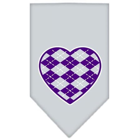 Argyle Heart Purple Screen Print Bandana Grey Small
