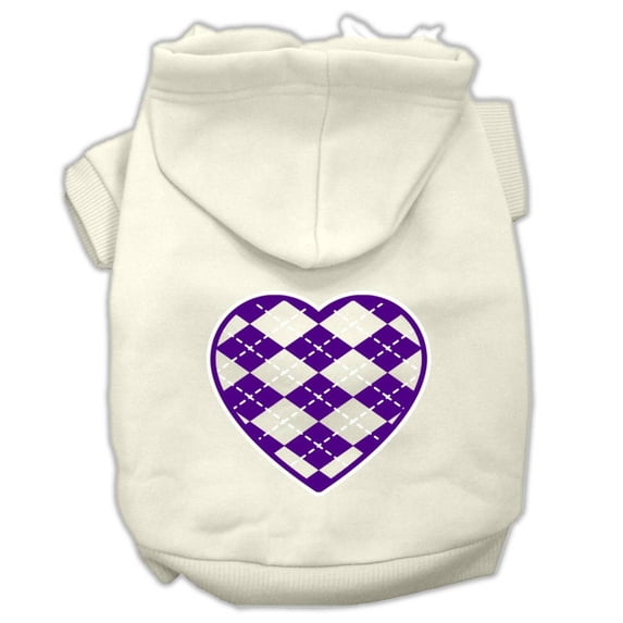 Pet Dog Cat Hoodie Screen Printed, "Purple Argyle Heart"