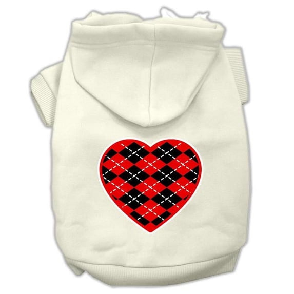 Argyle Heart Red Screen Print Pet Hoodies, Cream - 2XL
