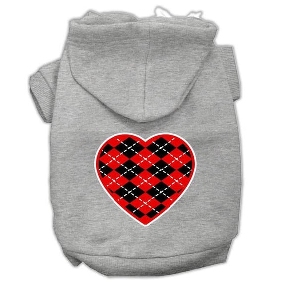 Argyle Heart Red Screen Print Pet Hoodies, Gray - Extra Small