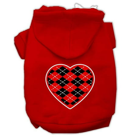 Argyle Heart Red Screen Print Pet Hoodies, Red - Extra Large