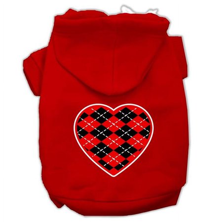 Argyle Heart Red Screen Print Pet Hoodies, Red - Medium