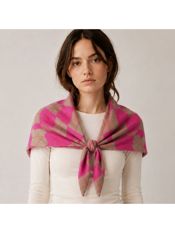 Argyle Knitted Triangle Scarf Wrap