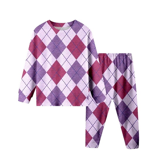 Argyle Pajama Set Long Sleeve Shirt and Pants 2 PC Kids Sleepwears Winter Children's Pajamas Set 5-6 Years