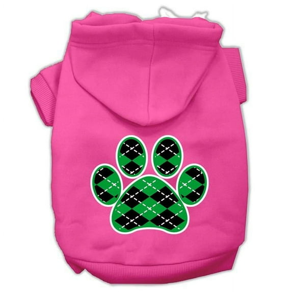 Argyle Paw Green Screen Print Pet Hoodies, Bright Pink - Small