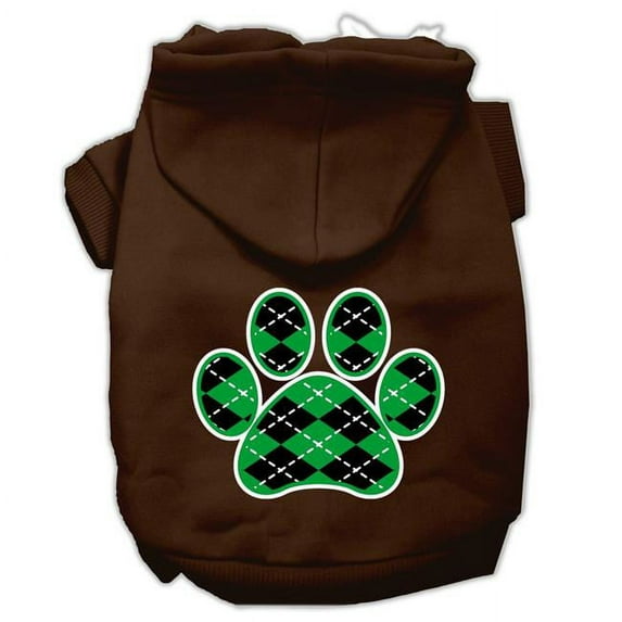Argyle Paw Green Screen Print Pet Hoodies, Brown - Extra Large
