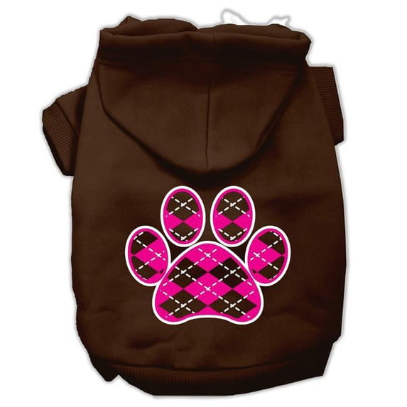 Argyle Paw Pink Screen Print Pet Hoodie - Brown, 3XL