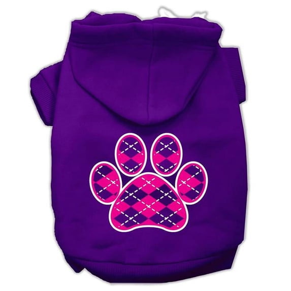 Argyle Paw Pink Screen Print Pet Hoodie - Purple, 2XL