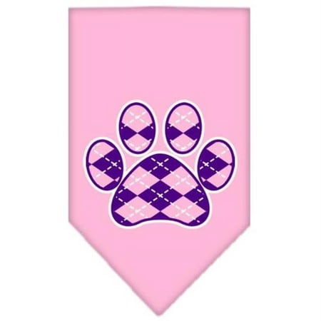Argyle Paw Purple Screen Print Bandana Light Pink Small